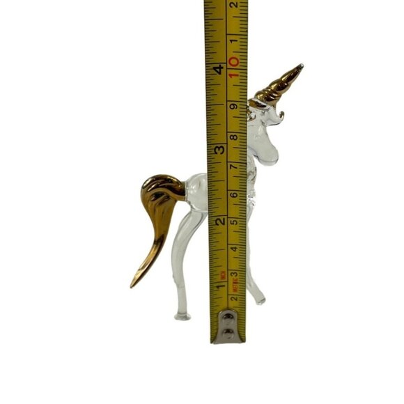 Clear Glass Unicorn, Gold Accents, Fantasy Horse Figurine 4" - Picture 7 of 8